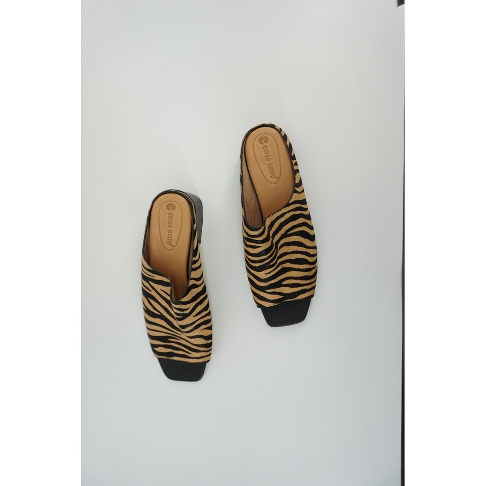 Corso Como Zebra Print Calf Hair Block Heel Mules Square Toe Maximalist 11M/43